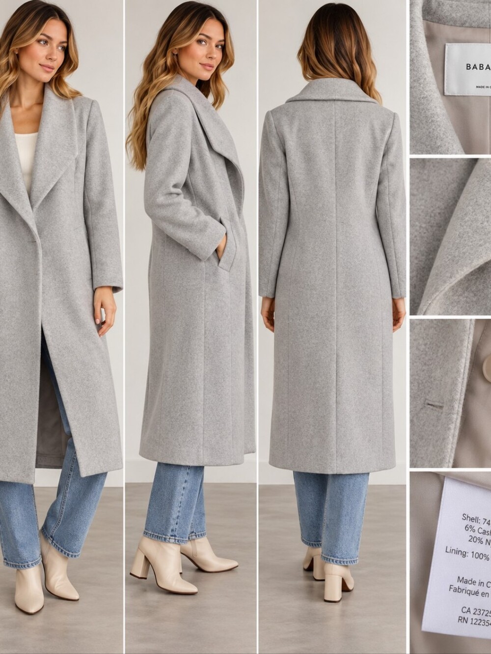 Babaton By Aritzia Light Gray Long Sleeve Wool-Cashmere Blend Coat